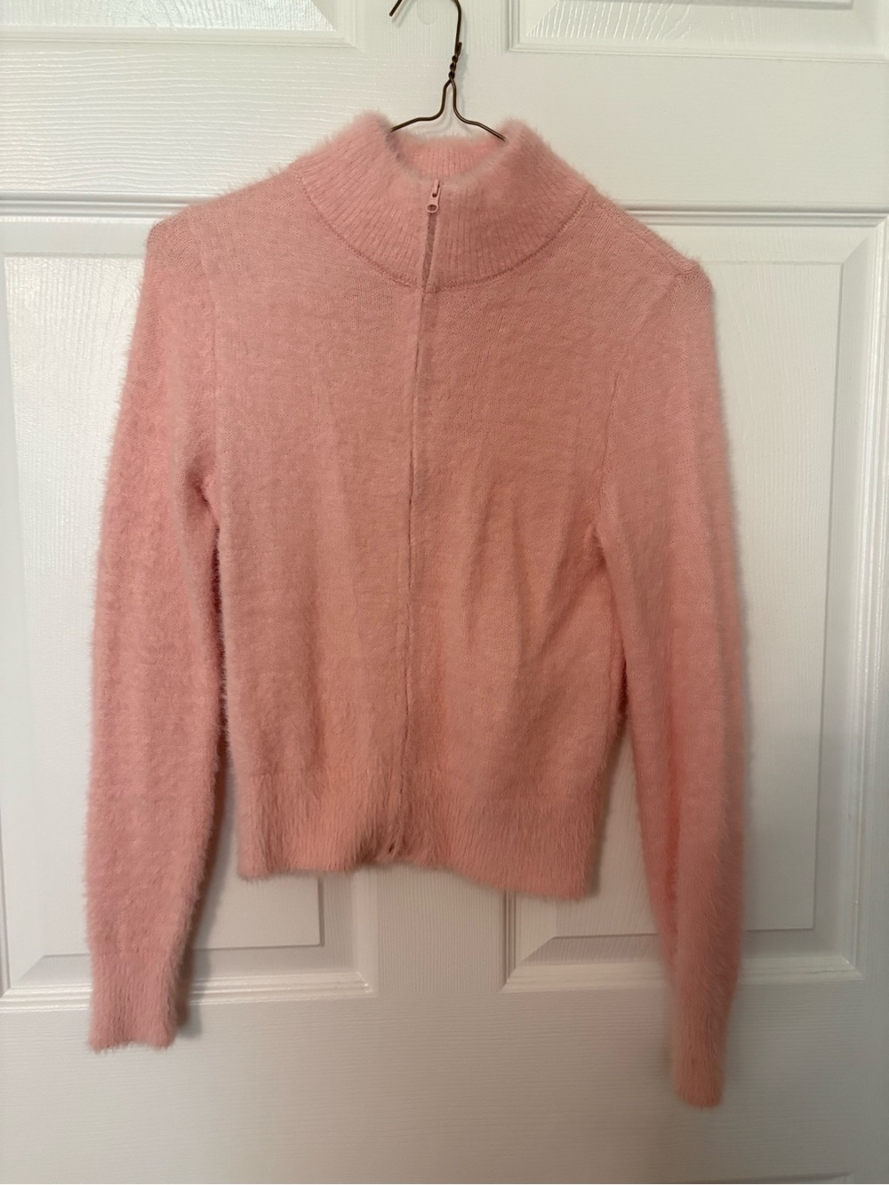 No Boundaries Soft Pink Fuzzy Zip-Up Turtleneck Sweater